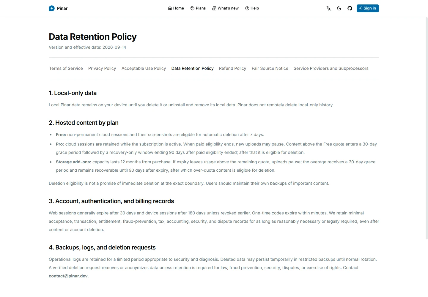 Pinar legal center open on the Data Retention document.