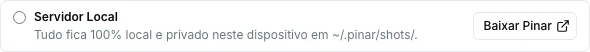 Aba Preferências da extensão Pinar com o botão Baixar Pinar ao lado da opção Servidor Local.